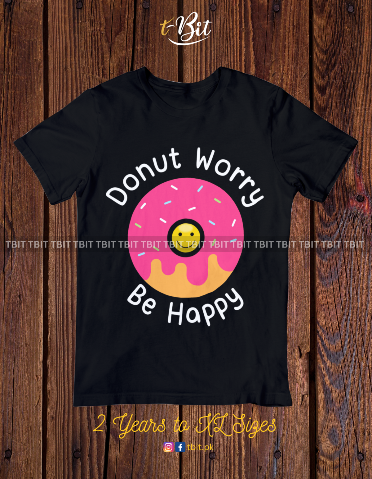 Donut Worry Premium Print - Crew Neck Half Sleeves Tees