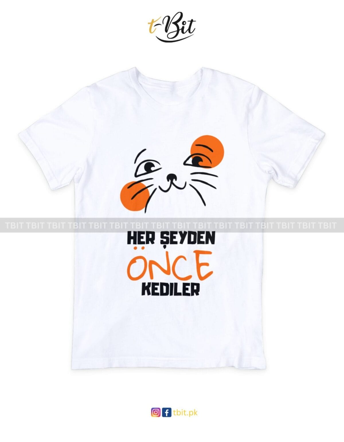Her Seyden Once Kediler (Turkish) Premium Print - Crew Neck Half Sleeves Tees